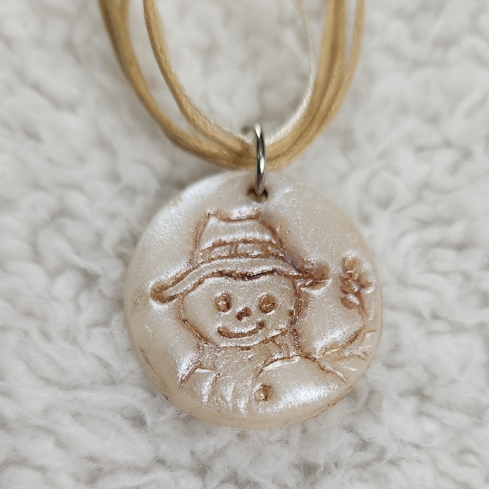 Kids Cream Snowman Pendant Necklace
